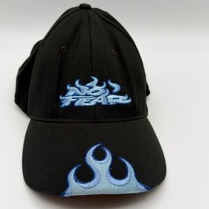 Vintage No Fear‎ Flame Logo Fitted Hat Black Blue L/XL Y2K Streetwear